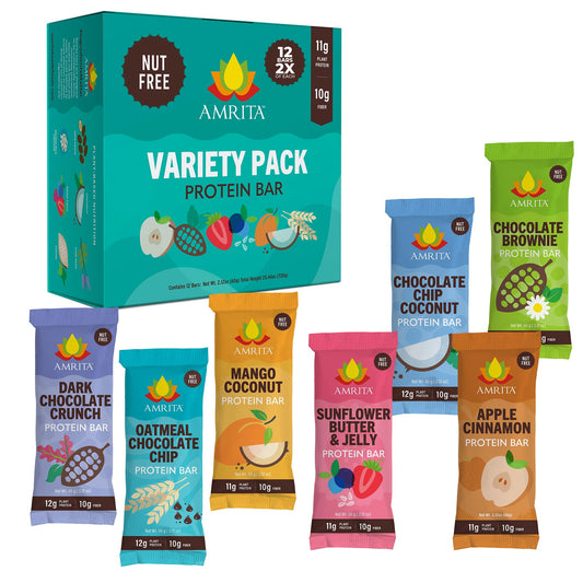 Amrita Nut Free Vegan Bars Chocolate Chip Coconut close-up, protein-rich on-the-go snack