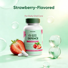 AMUA Oracare Oral Defence packaging display emphasizing plant-based formula