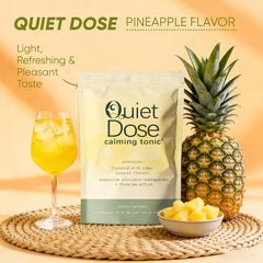 AMUA Quiet Dose powder dissolving in water to create a refreshing beverage.