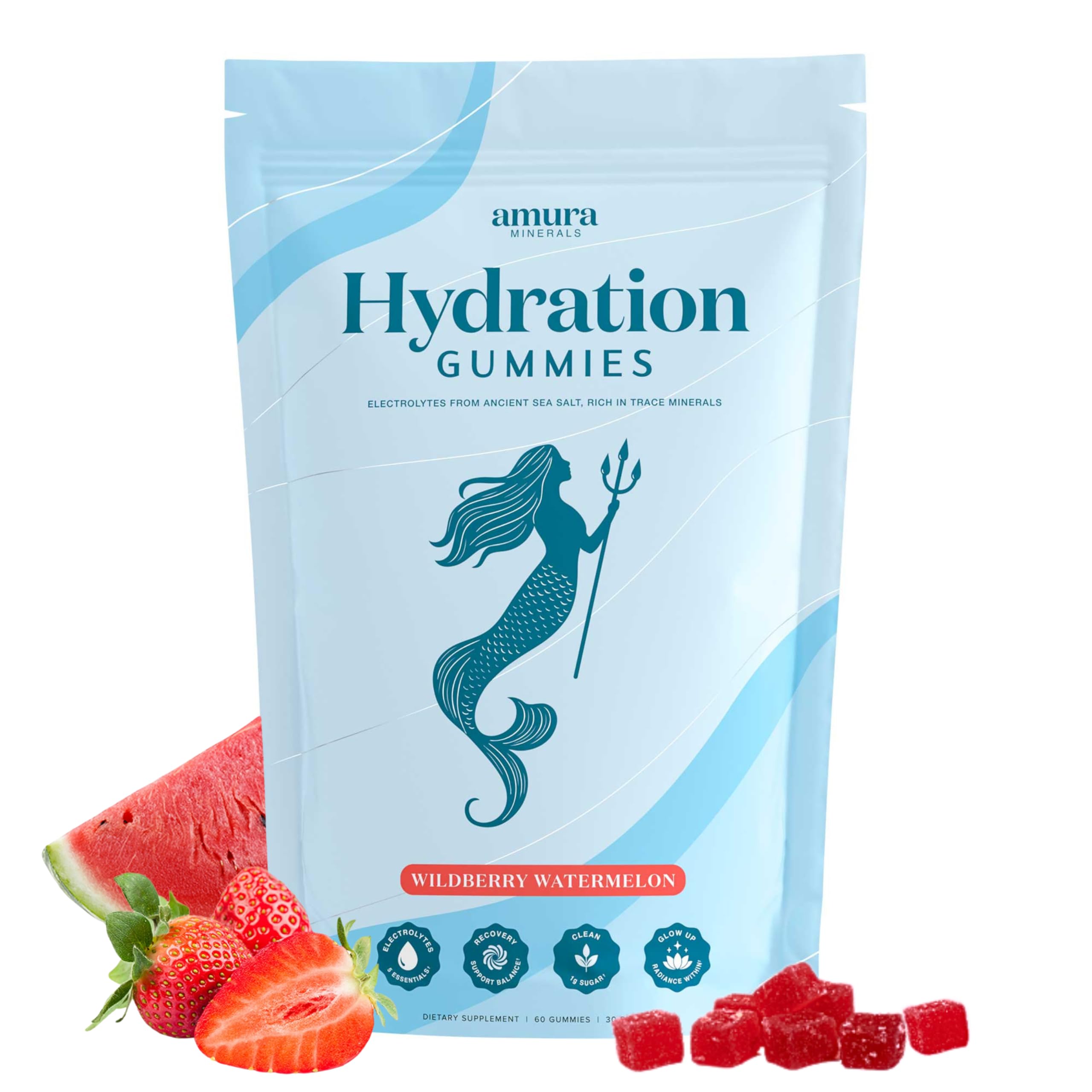 Amura Minerals electrolyte gummies wildberry watermelon bottle for on-the-go hydration