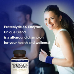 AMVILAB Proteolytic Enzymes 3X bottle back provides usage-friendly notes and benefits