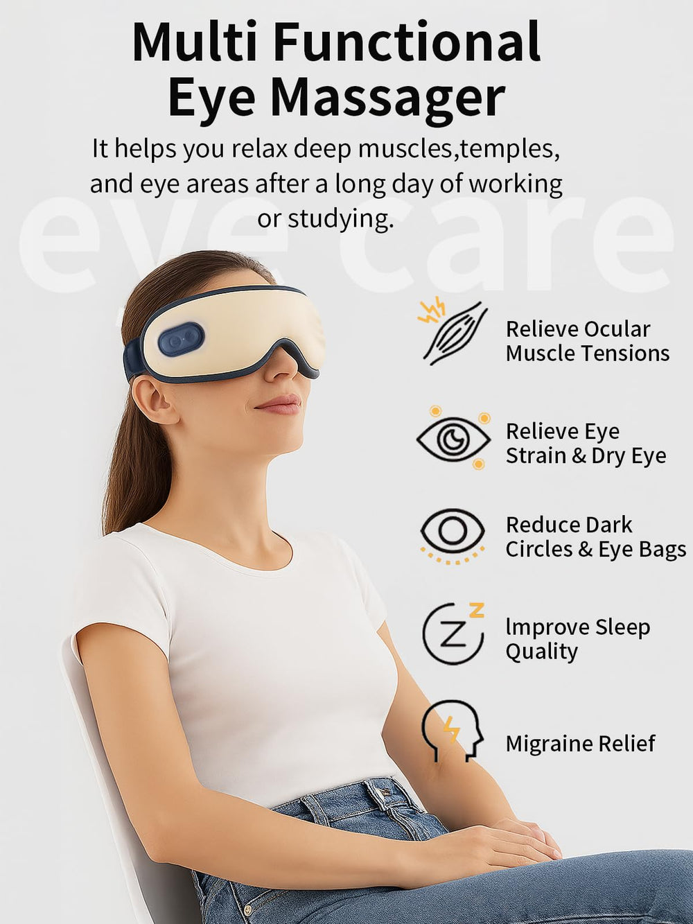 AMWVZ Eye Massager in use demonstrating a soothing massage and gentle heat.
