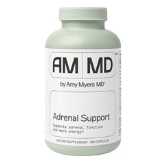 Amy Myers MD Adrenal Support bottle featuring ashwagandha and rhodiola for balanced energy.