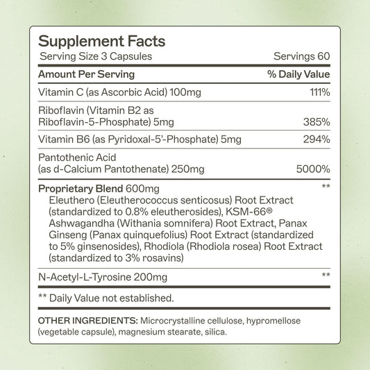 Closeup of capsule jar emphasizing gluten-free, dairy-free, non-GMO attributes.