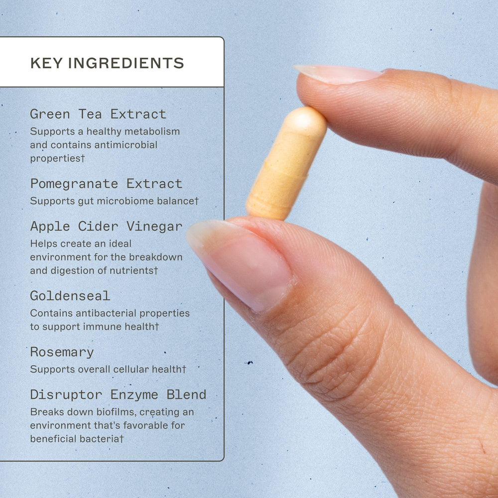 Amy Myers MD Biofilm Disruptor bottle with label, showcasing natural ingredients.