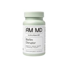 Amy Myers MD Biofilm Disruptor bottle with capsules supports gut balance.