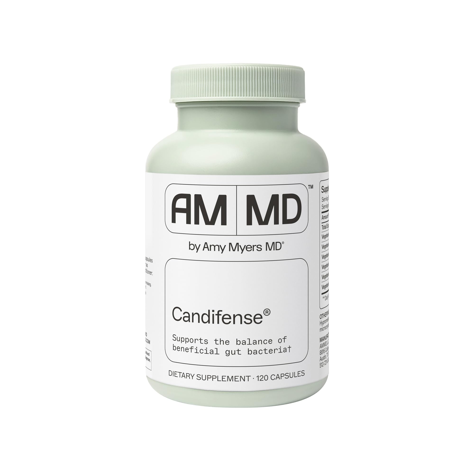 Amy Myers MD Candifense bottle front showing plant-based digestive enzymes for gut balance