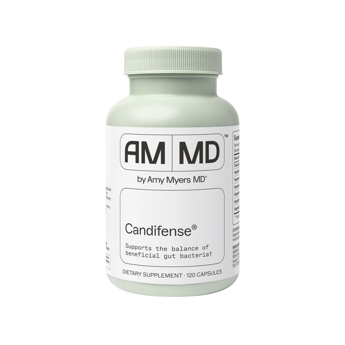 Amy Myers MD Candifense bottle front showing plant-based digestive enzymes for gut balance