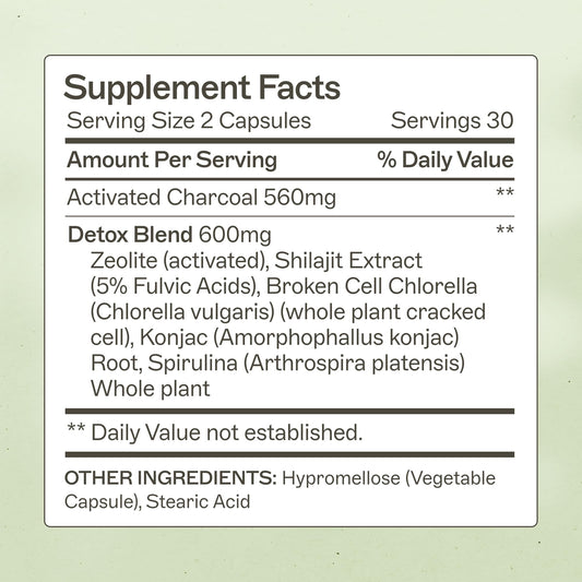 Amy Myers MD Charcoal Binder capsules close-up highlighting toxin-binding charcoal.