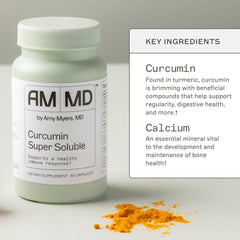 Amy Myers MD Curcumin Super Soluble label emphasizing BCM-95 potency for liver support