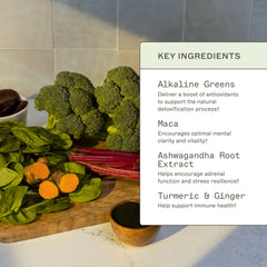 Amy Myers MD Organic Greens Powder shake in glass for a quick boost