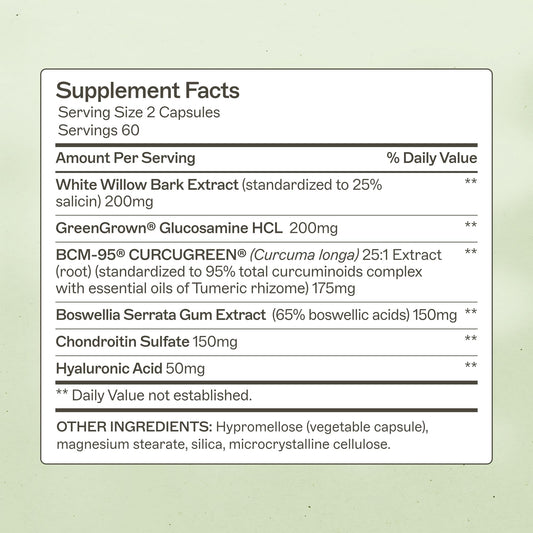 Amy Myers MD Joint Support Complex label highlighting glucosamine and chondroitin.