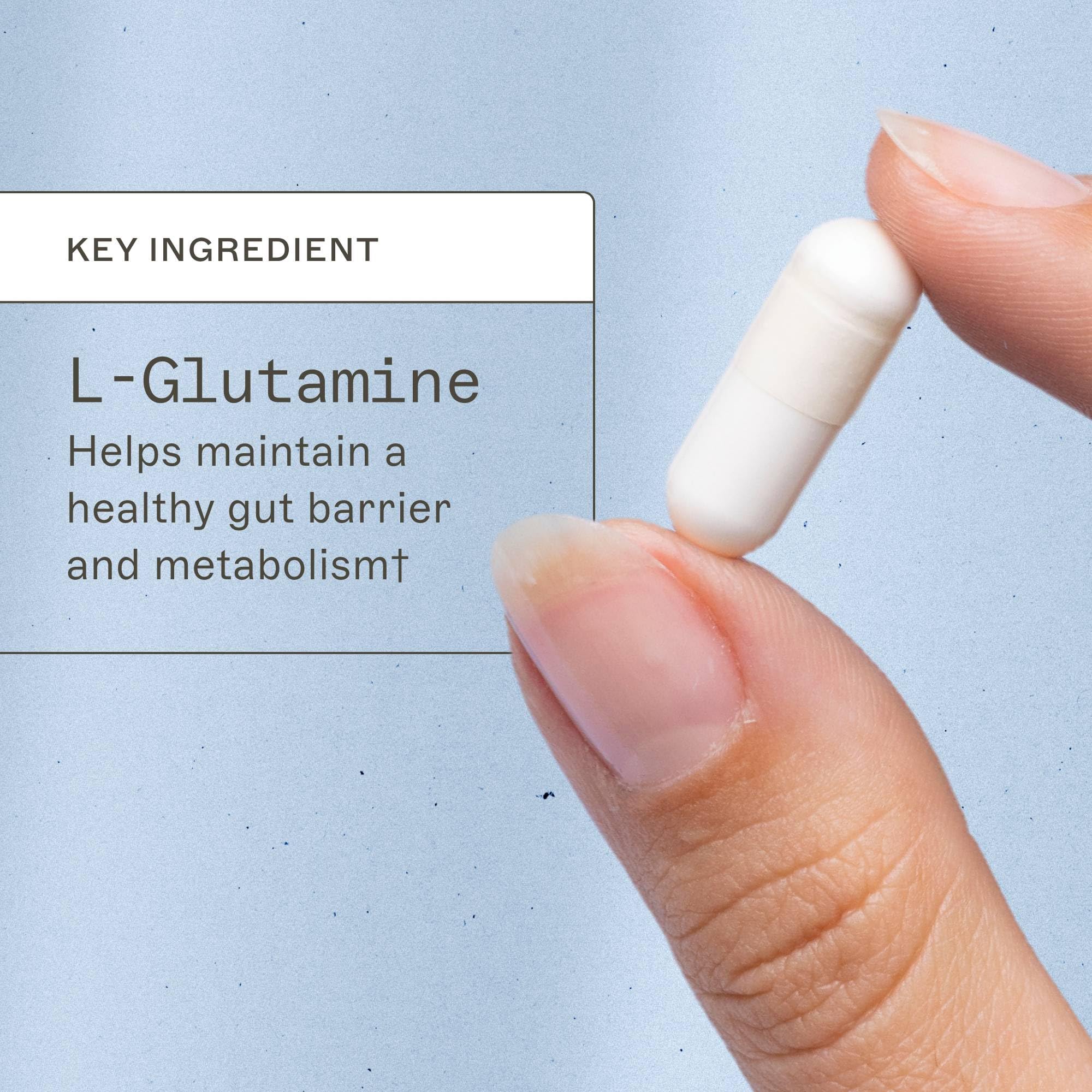Amy Myers MD L-Glutamine capsules label shows gluten-free, dairy-free formula.