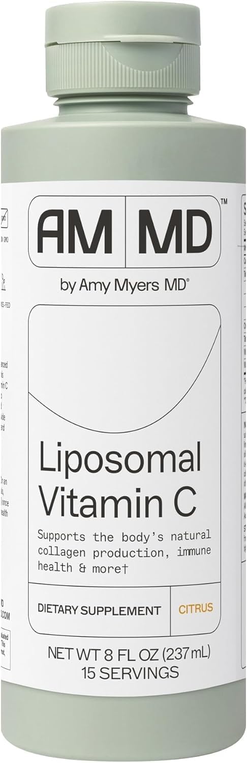 Amy Myers MD Liposomal Vitamin C bottle pour emphasizes high absorption for daily wellness