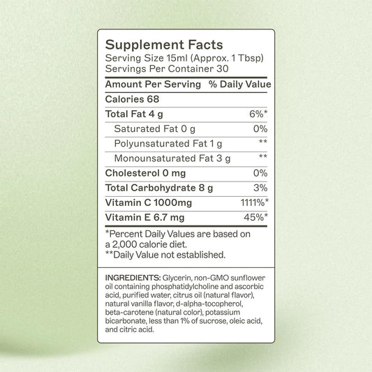 Amy Myers MD Liposomal Vitamin C bottle side view emphasizing non-GMO and gluten-free attributes