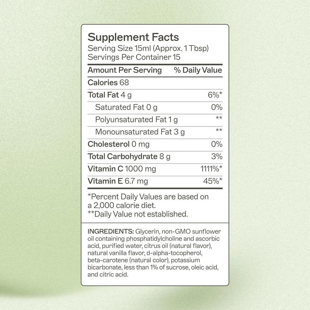 Amy Myers MD Liposomal Vitamin C label closeup shows non-GMO gluten-free dairy-free formula