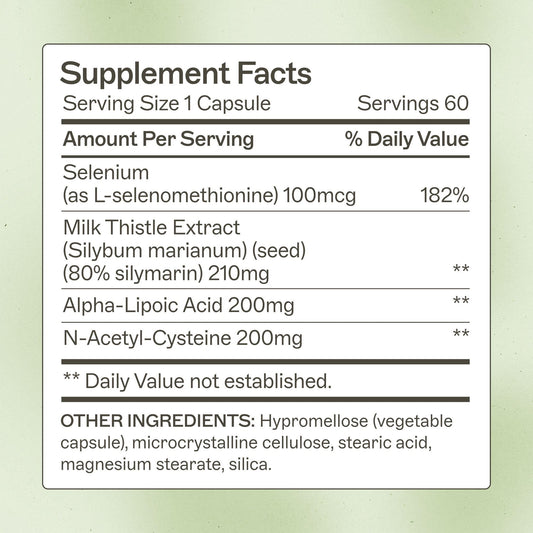 Amy Myers MD Liver Support label info highlights milk thistle and turmeric benefits.