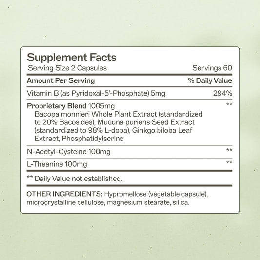 Amy Myers MD NeuroLive bottle back showing ingredients for memory support.