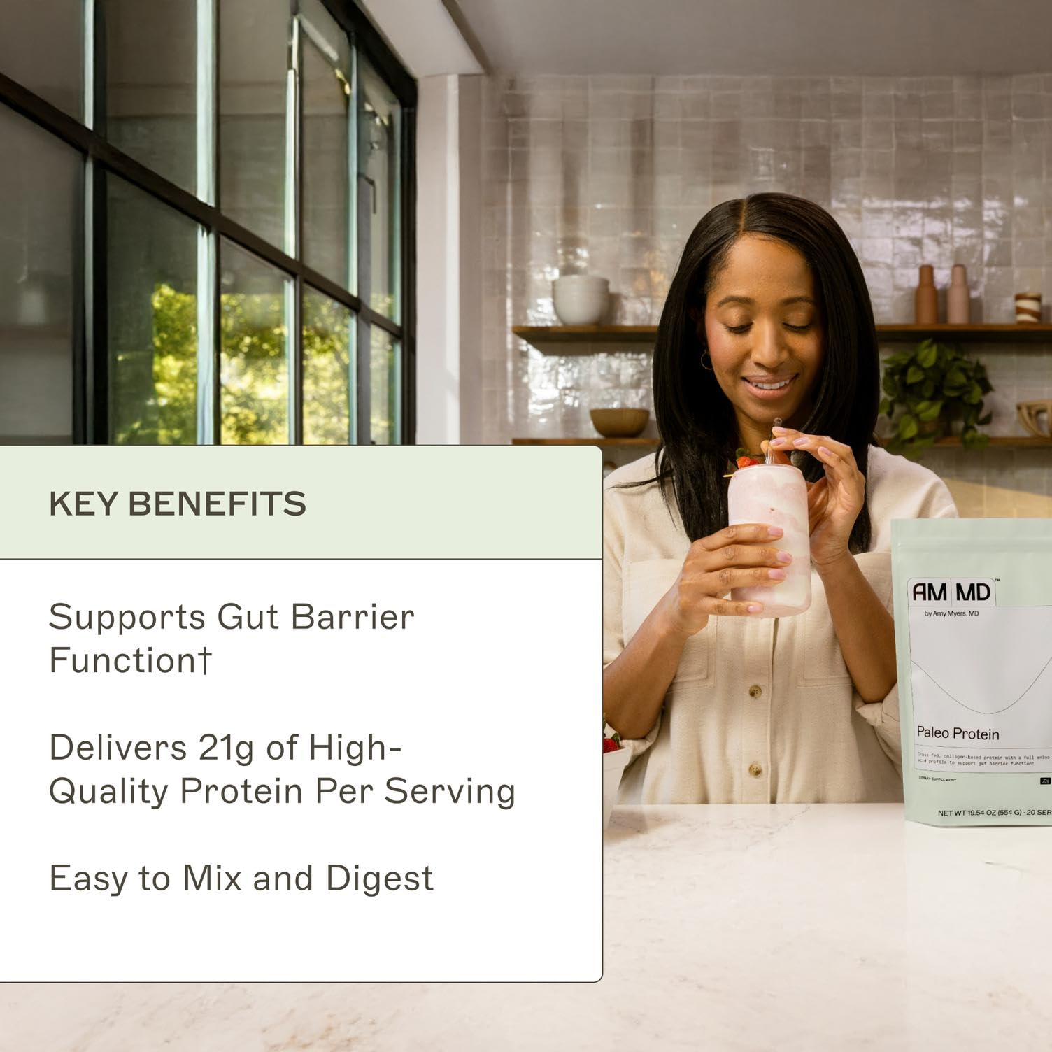 Hydrolyzed collagen focus for smoother absorption in Amy Myers MD shake.