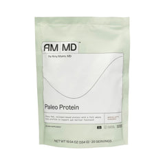 Amy Myers MD Paleo Protein Powder Mocha Latte packaging highlights gluten-free and non-dairy nutrition.