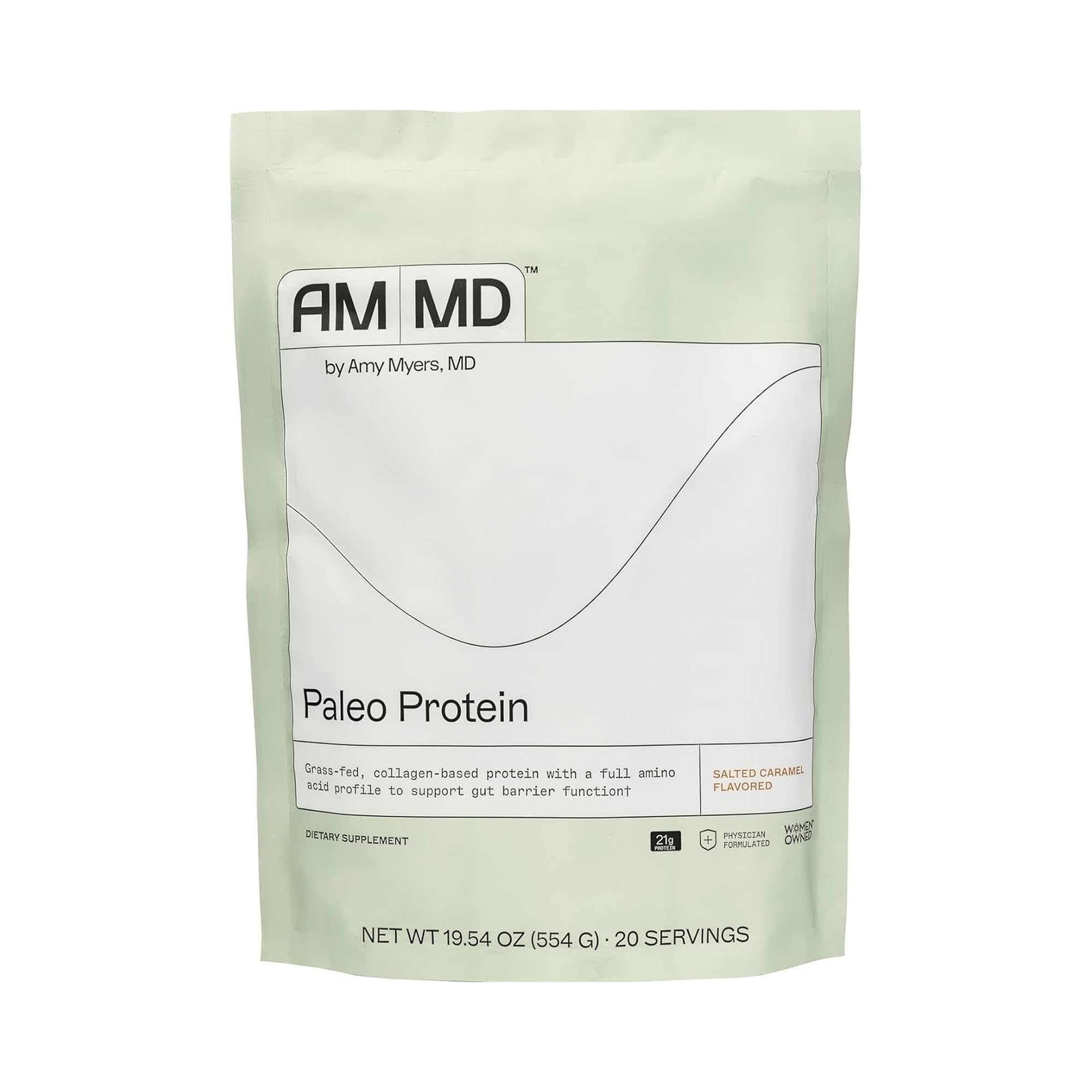 Amy Myers MD Paleo Protein bottle with salted caramel flavor for gut-friendly shakes