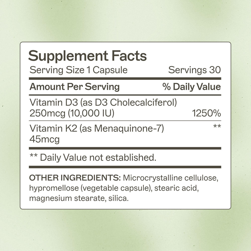 Amy Myers MD Vitamin D3/K2 packaging highlights daily wellness and hormone support.