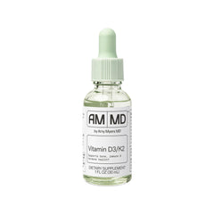 Amy Myers MD Vitamin D3/K2 liquid bottle showing high-absorption formula for bone health.