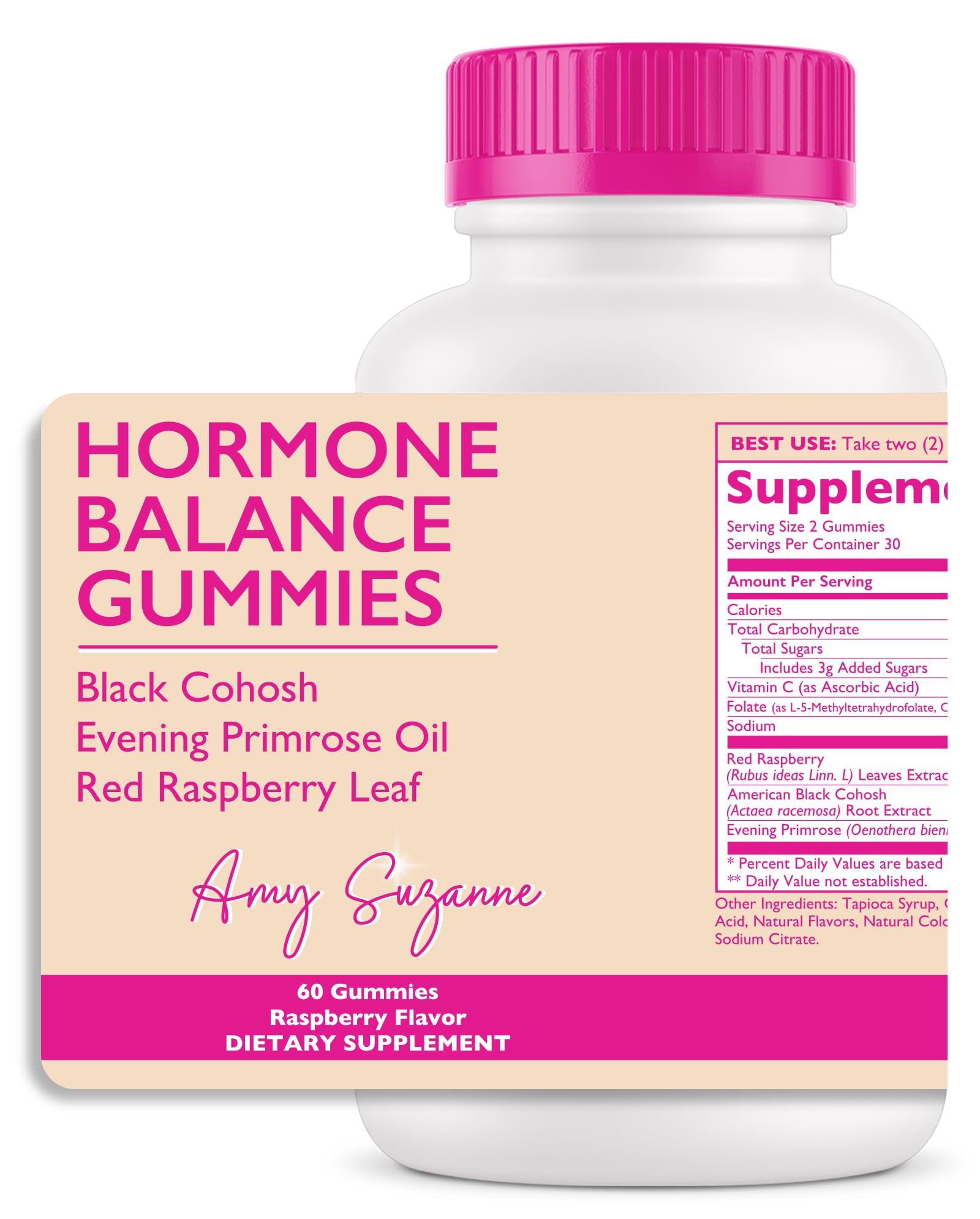 Amy Suzanne Hormone Balance Gummies bottle front, convenient daily wellness boost.