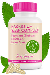 Amy Suzanne Magnesium Sleep Complex bottle closeup, showcasing vegan formula for calm nights.