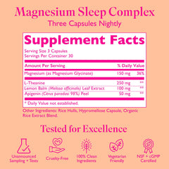 Amy Suzanne Magnesium Sleep ingredients L-Theanine, highlighting stress-free support.