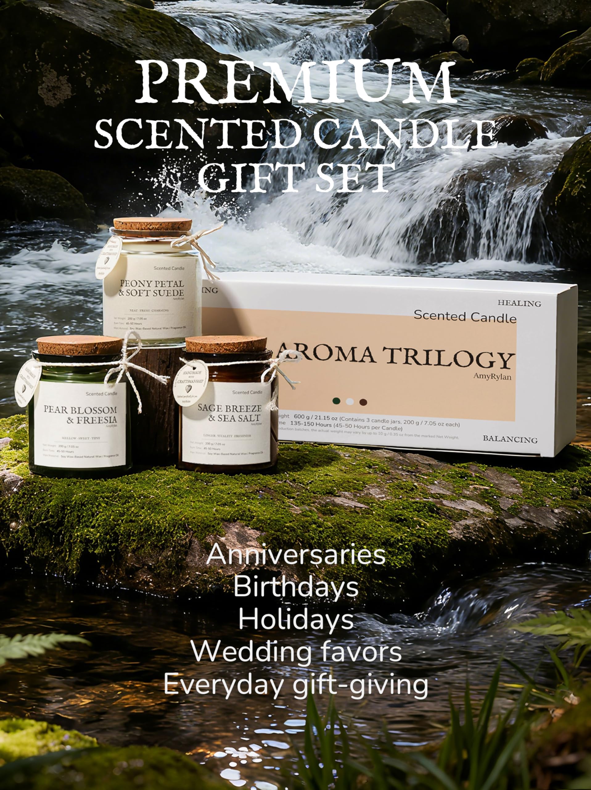 AMYRYLAN long burn candle 21.15 oz total in trio