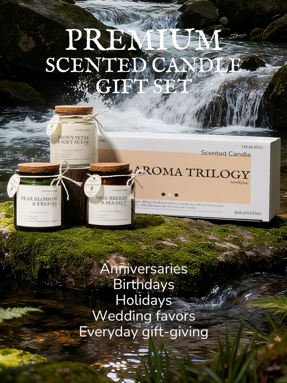AMYRYLAN long burn candle 21.15 oz total in trio