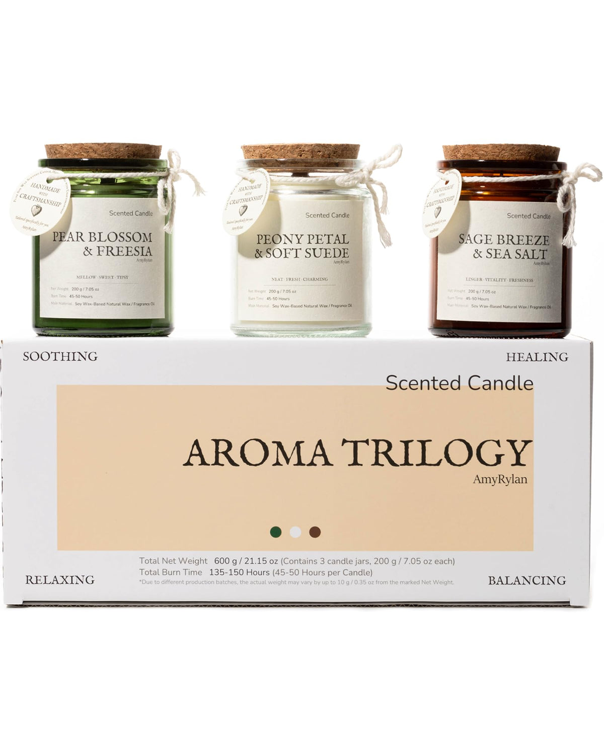 AMYRYLAN 3-pack candle with pear blossom freesia calms and refreshes living spaces