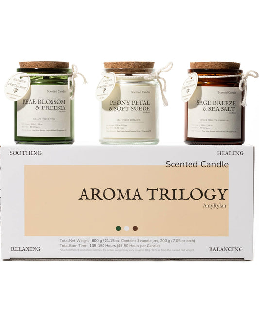 AMYRYLAN 3-pack candle with pear blossom freesia calms and refreshes living spaces