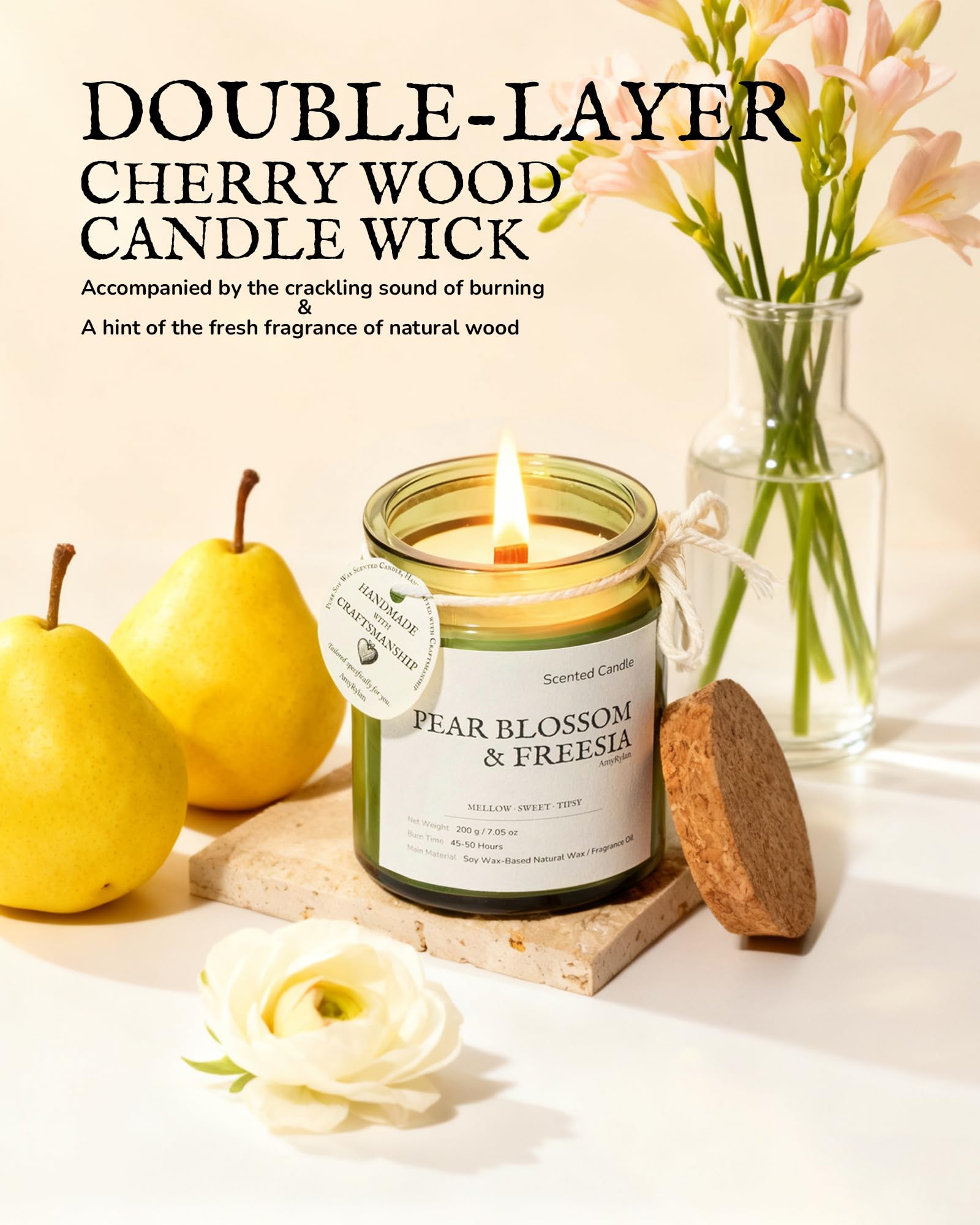 AMYRYLAN wooden wick candle ambience and subtle fragrance