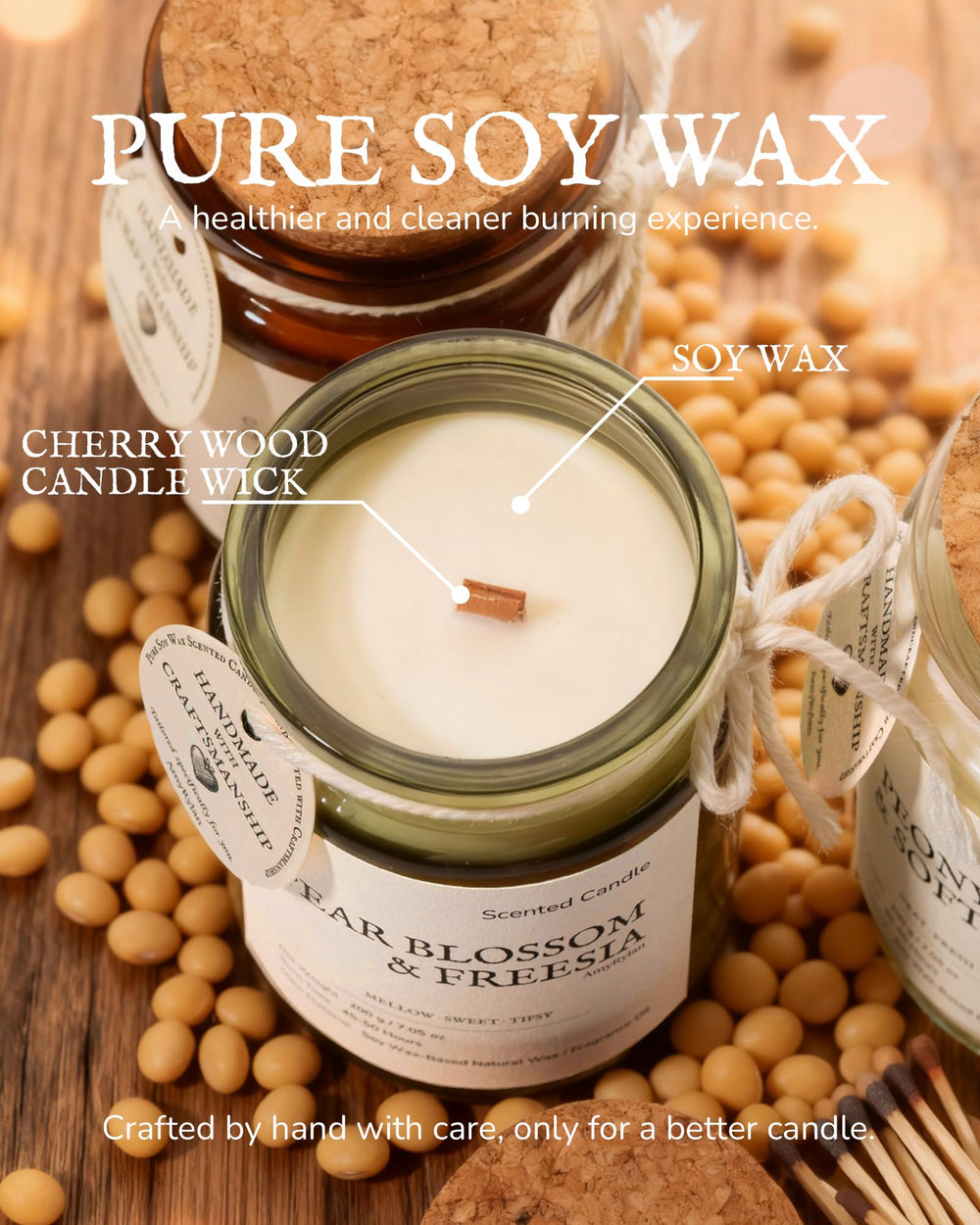 AMYRYLAN candle with cherry wood wick creates a warm crackle