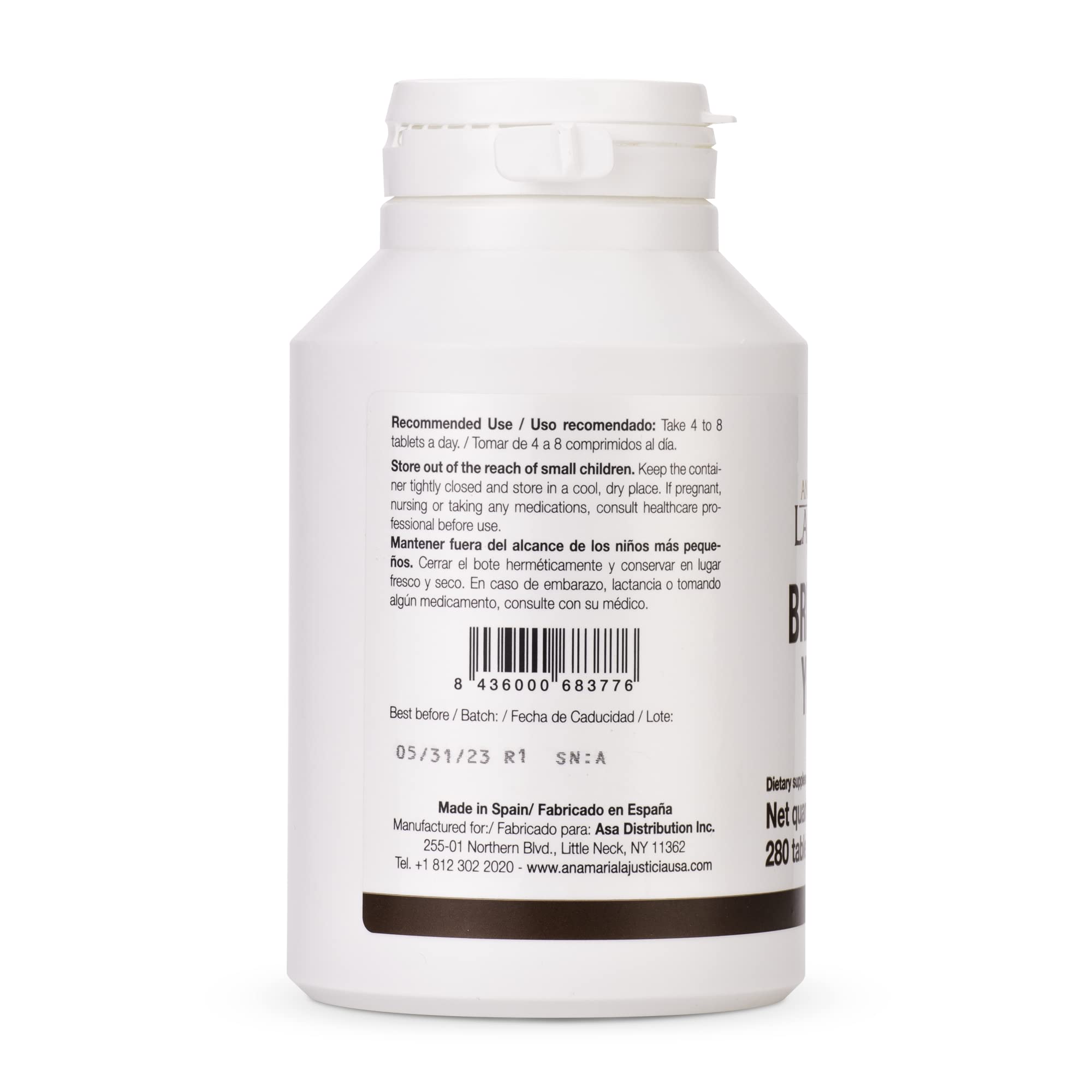 Close-up of Ana María Lajusticia Brewer's Yeast tablets, a convenient protein and vitamin source.