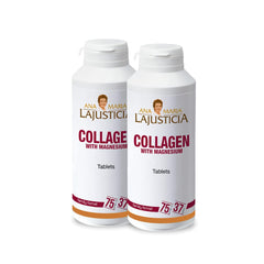 Ana Maria Lajusticia collagen magnesium bottle for daily skin and bone support.