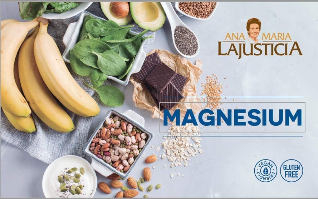Ana Maria Lajusticia Magnesium Carbonate label highlighting kosher, vegan, gluten-free attributes.
