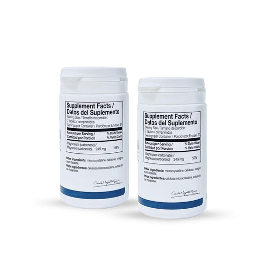 Ana Maria Lajusticia Magnesium Carbonate tablets close-up, unflavored and easy to swallow.