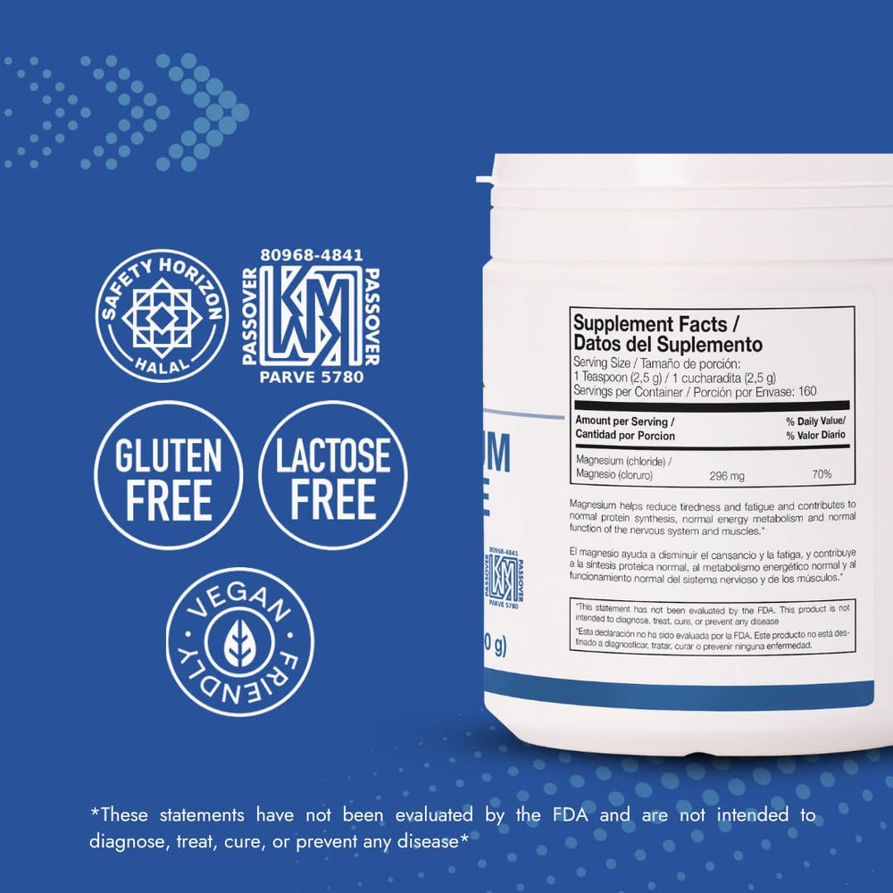 Vegan friendly and gluten-free label on Ana María Lajusticia magnesium chloride.