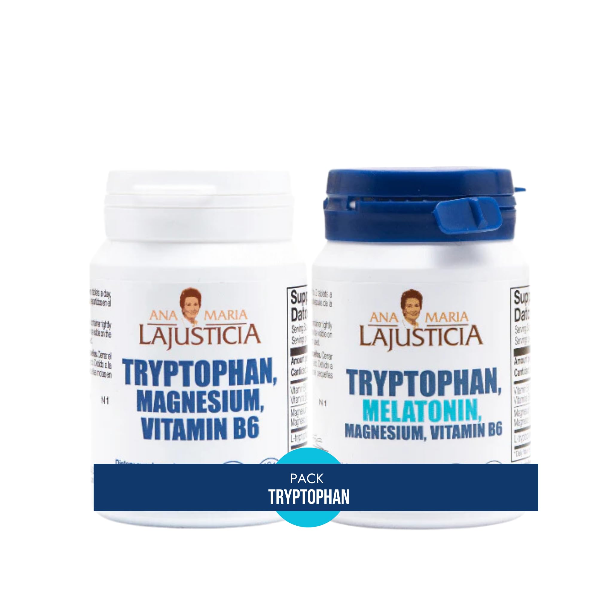 Ana María Lajusticia tryptophan pack daytime bottle showing daytime formula with magnesium and B6
