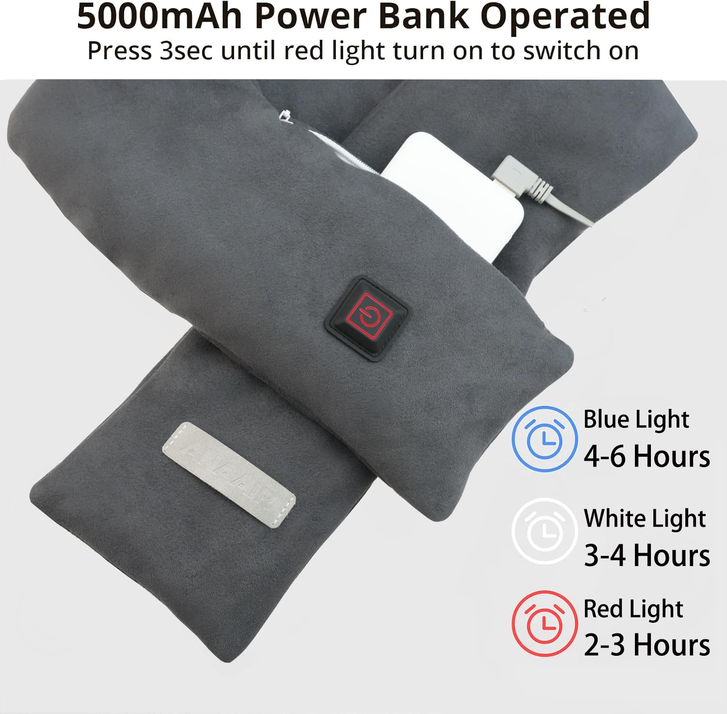 AnaAir heating zone at back of neck targets tension for comfort.