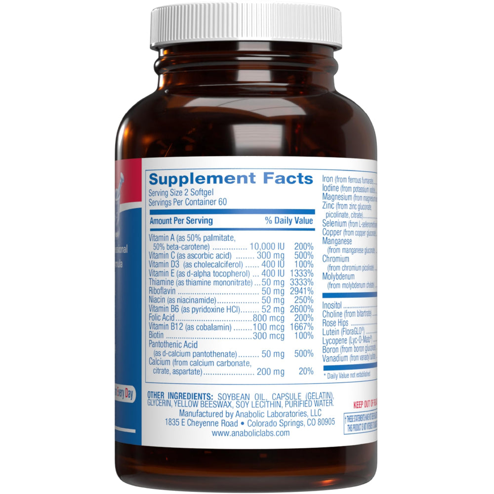 Anabolic Laboratories 30in1 multivitamin bottle label highlights full spectrum vitamins.