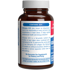 Nutrition facts panel on Anabolic Laboratories CoQ10 bottle for potency transparency.