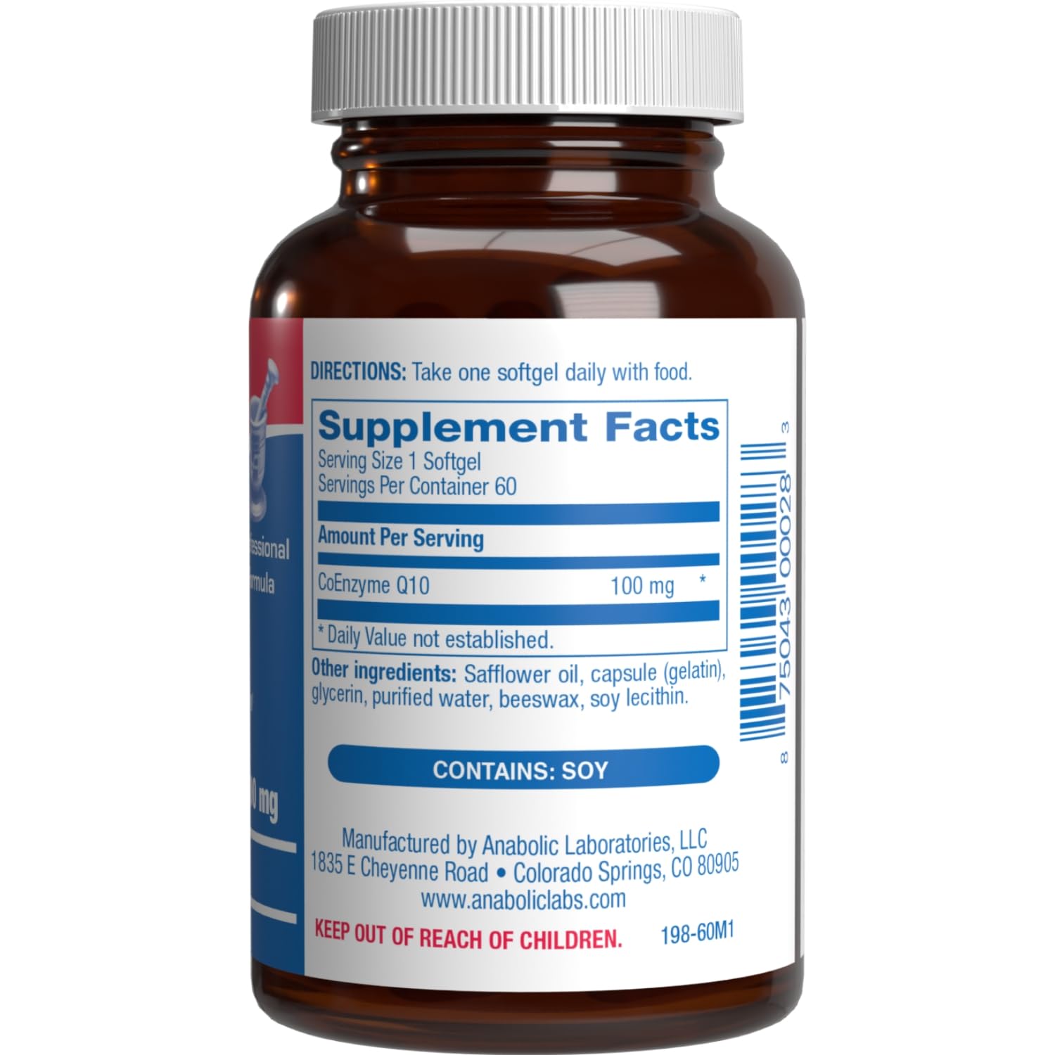 Anabolic Laboratories CoQ10 bottle label details emphasize potency and purity.