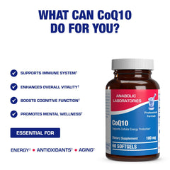 Anabolic Laboratories CoQ10 100 mg softgels pack in USA-made facility context.