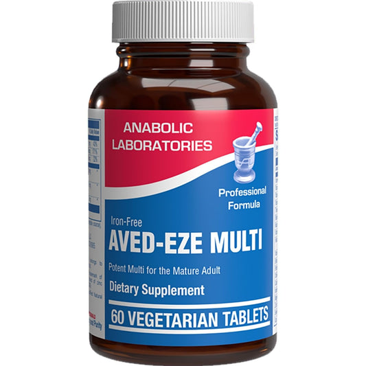 Anabolic Laboratories Iron Free Multivitamin for Women 50+ bottle promotes balanced daily wellness.