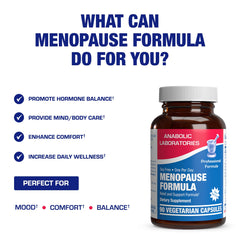 Menopause support bottle and label emphasize clinical-inspired herbal ingredients.