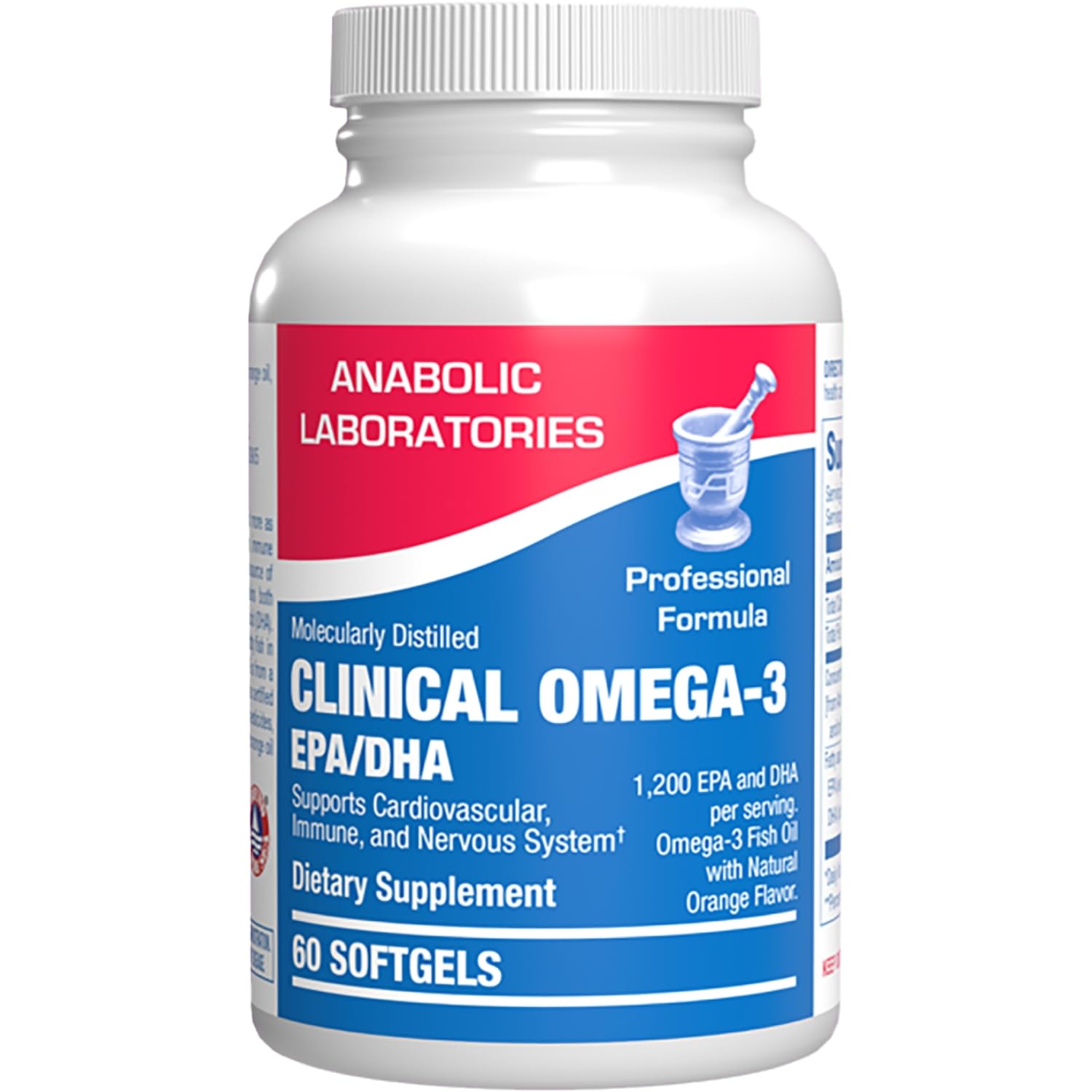 Anabolic Laboratories Omega 3 bottle front view, orange flavor for daily heart and brain support.